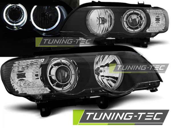Scheinwerfer LED Angel Eyes für BMW X5 E53 Bj. 99-03 Schwarz