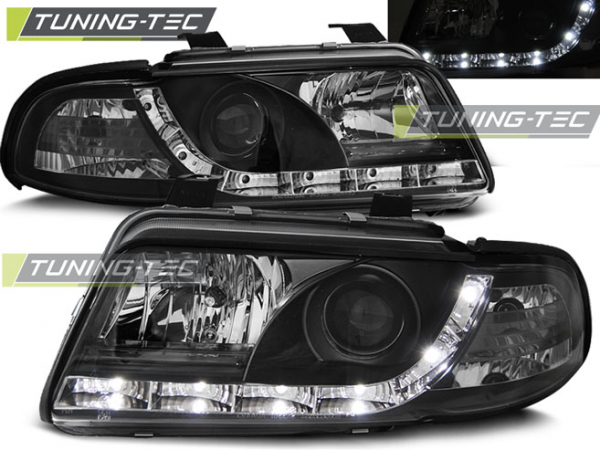 Scheinwerfer LED Tagfahrlicht Optik für Audi A4 B5 Facelift Bj. 99-00 Schwarz
