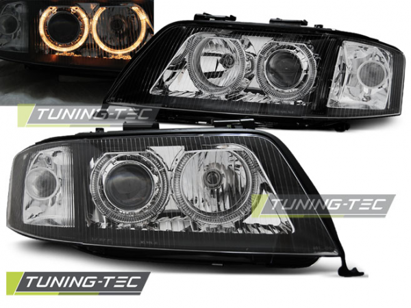 Scheinwerfer Angel Eyes für Audi A6 C5 4B Bj. 01-04 Schwarz