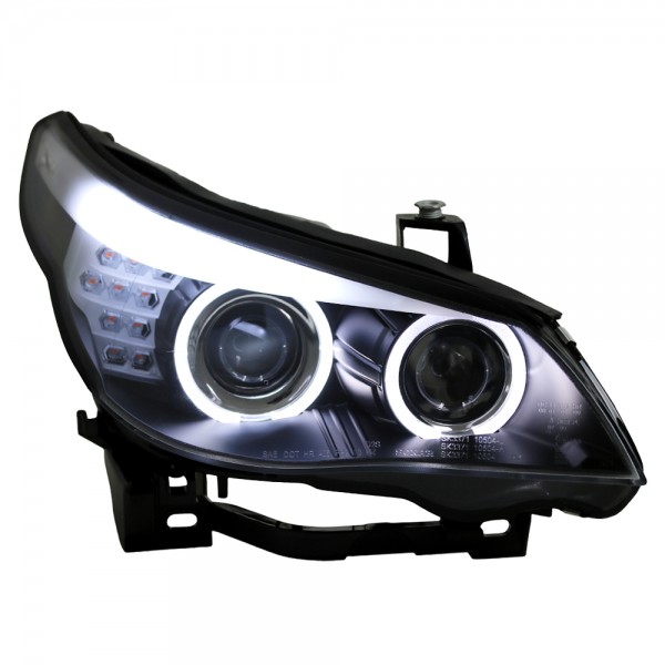Scheinwerfer Angel Eyes für BMW 5er E60 E61 Bj. 03-07 Schwarz mit LED Blinker