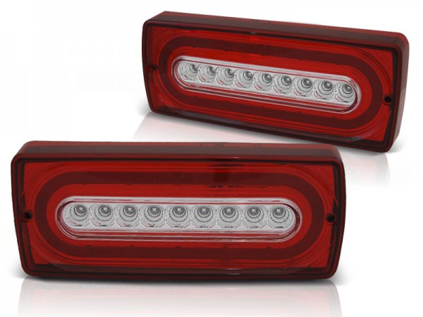 LED Lightbar Rückleuchten für Mercedes G-Klasse W463 Bj. 90-12 Rot/Chrom dynamischer Blinker