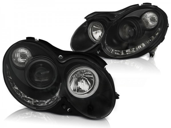 Scheinwerfer LED Tagfahrlicht Optik für Mercedes CLK W209 Bj. 03-10 Schwarz