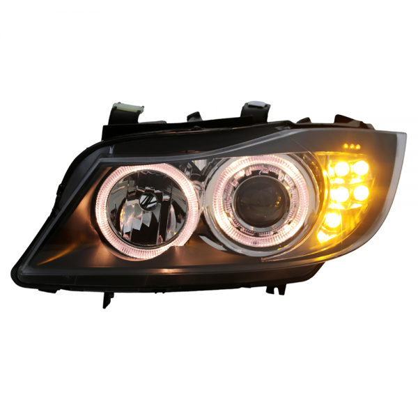 Scheinwerfer Angel Eyes für BMW 3er E90 E91 Bj. 05-08 Schwarz mit LED Blinker