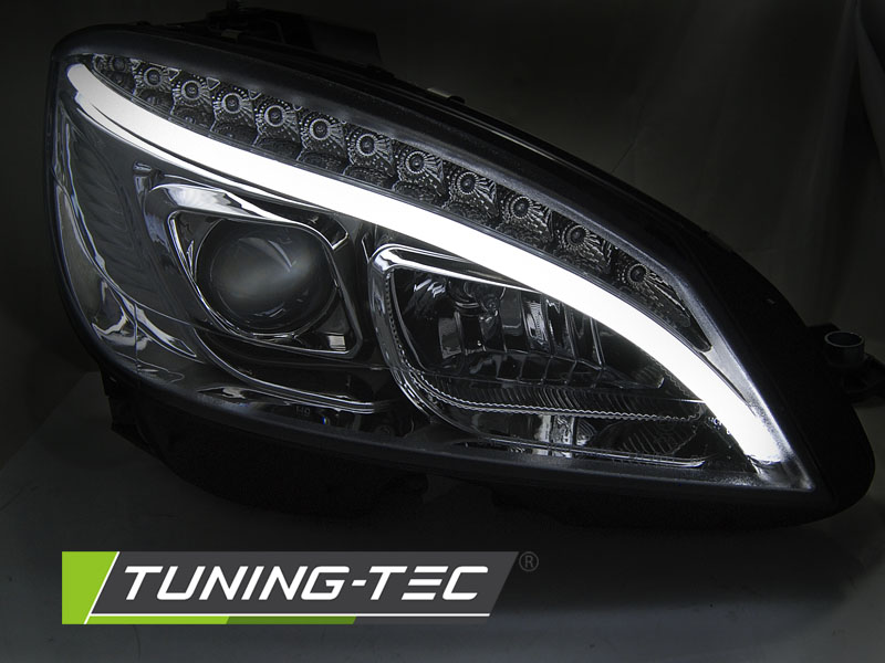 Scheinwerfer LED Tagfahrlicht Optik für Mercedes C-Klasse W204 Bj. 07-10 Chrom LTI