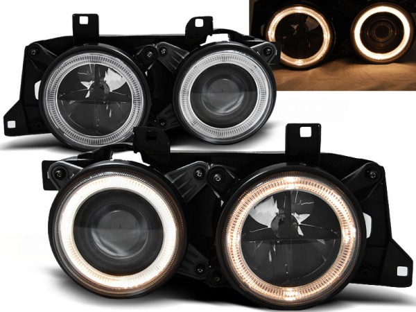 Scheinwerfer Angel Eyes für BMW 5er E34 7er E32 Bj. 86-95 Schwarz