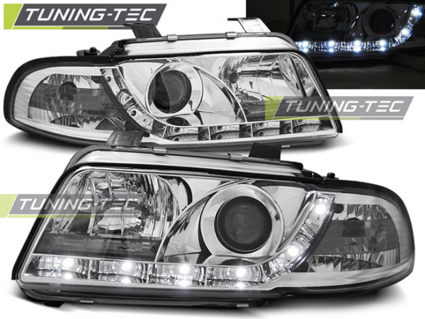 Scheinwerfer LED Tagfahrlicht Optik für Audi A4 B5 Bj. 94-98 Chrom