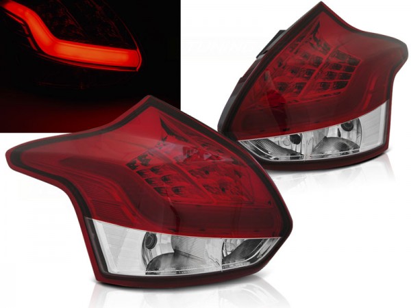 LED Lightbar Rückleuchten für Ford Focus MK3 Bj. 11-14 Rot/Chrom