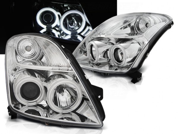 Scheinwerfer CCFL Angel Eyes für Suzuki Swift 4 Bj. 05-10 Chrom