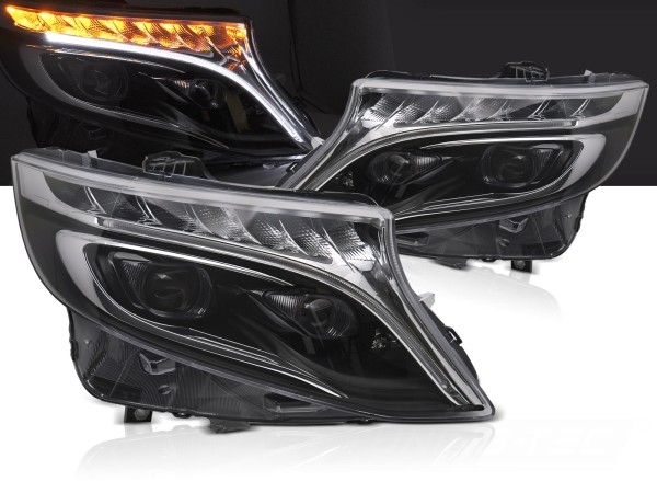 Voll LED Scheinwerfer Tagfahrlicht für Mercedes V-Klasse / Vito W447 Bj. 14-23 Schwarz LED Blinker