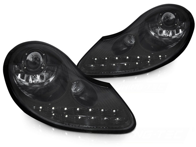 Scheinwerfer LED Tagfahrlicht Optik für Porsche Boxster 986 / 911 996 Schwarz Glanz