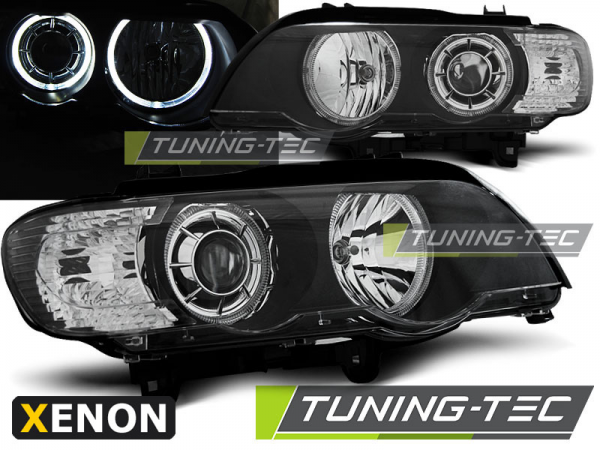 Xenon Scheinwerfer LED Angel Eyes für BMW X5 E53 Bj. 99-03 Schwarz