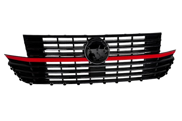 Frontgrill Kühlergrill mit Emblemhalter für VW T6.1 Bj. 19-24 Schwarz Glanz Rot