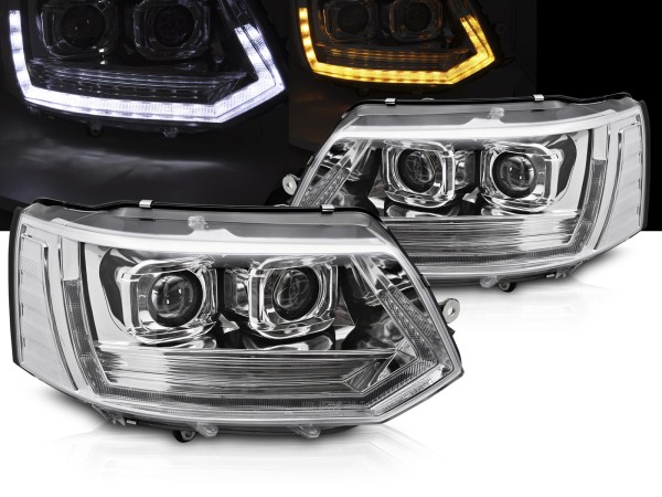 Voll LED Scheinwerfer Tagfahrlicht für VW T5 GP Facelift Bj. 10-15 Chrom mit LED Blinker