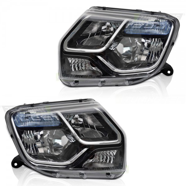 Scheinwerfer Halogen Set für Dacia Duster H79 Bj. 13-15 DRL H1 H7 Schwarz