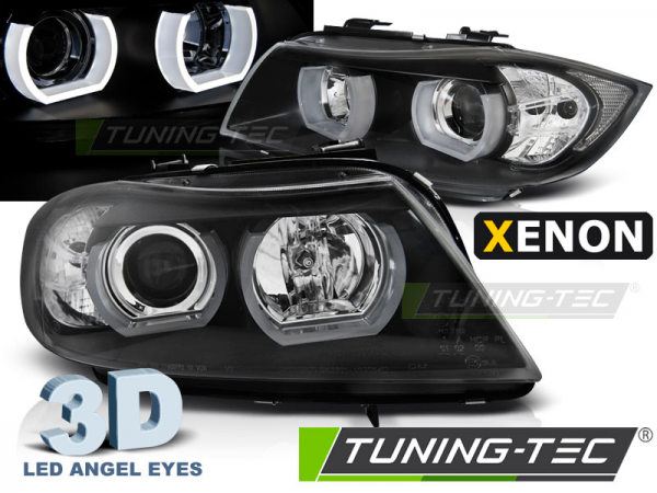 Xenon Scheinwerfer 3D Angel Eyes für BMW 3er E90 E91 Bj. 05-08 Schwarz