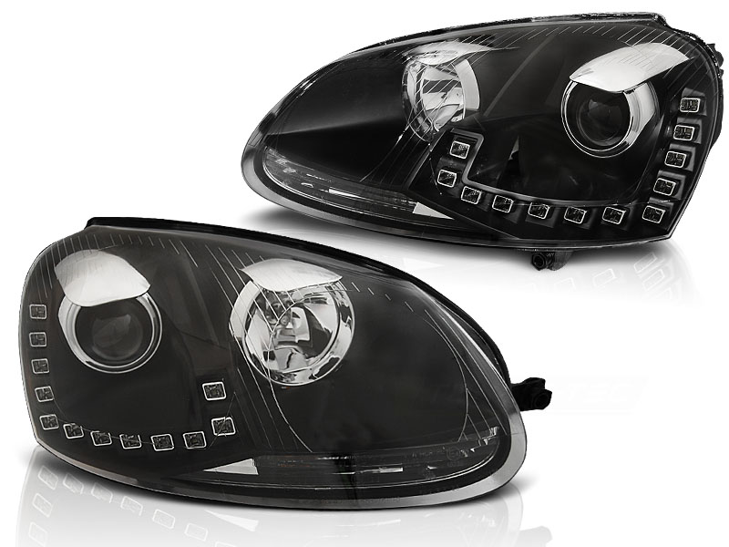 Scheinwerfer DRL LED Tagfahrlicht für VW Golf 5 Jetta 5 Bj. 03-10 Schwarz, Golf  5, Golf, VW, Scheinwerfer