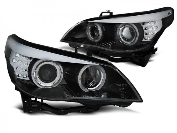 Xenon Scheinwerfer Angel Eyes für BMW 5er E60 E61 Bj. 03-04 Schwarz LED Blinker