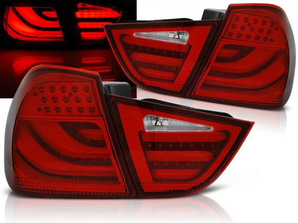 LED Lightbar Rückleuchten für BMW E90 LCI Limo Bj. 08-12 Rot/Chrom
