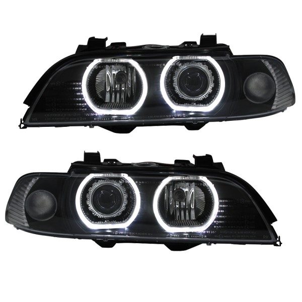 Scheinwerfer Angel Eyes für BMW 5er E39 Bj. 95-00 Schwarz weiße LED Ringe