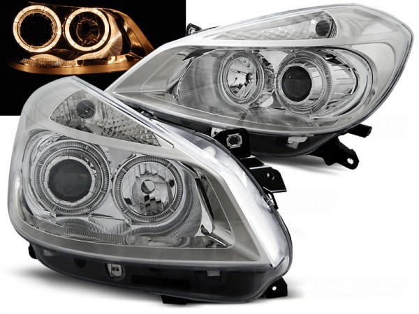 Scheinwerfer Angel Eyes für Renault Clio 3 Bj. 05-09 Chrom