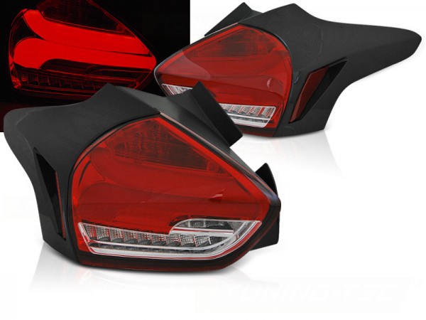 LED Lightbar Rückleuchten für Ford Focus MK3 Bj. 15-18 Rot/Chrom dynamischer Blinker