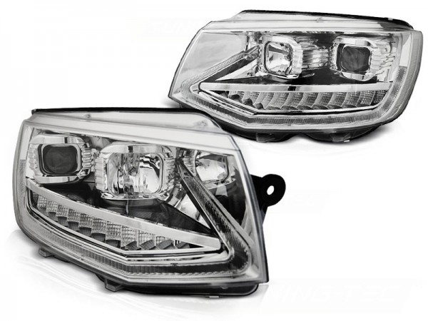 Scheinwerfer DRL LED Tagfahrlicht für VW T6 Bj. 15-19 Chrom mit dynamischem LED Blinker