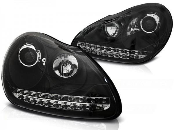 Xenon Scheinwerfer LED Tagfahrlicht Optik für Porsche Cayenne 955 Bj. 02-06 Schwarz