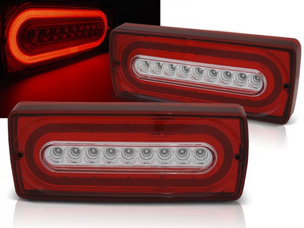LED Lightbar Rückleuchten für Mercedes G-Klasse W463 Bj. 90-12 Rot/Chrom