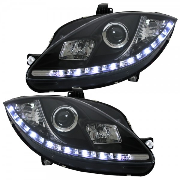 Scheinwerfer LED Tagfahrlicht Optik für Seat Leon 1P / Altea 5P / Toledo 5P Bj. 04-09 Schwarz