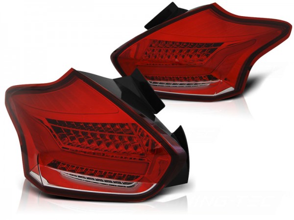 LED Lightbar Rückleuchten für Ford Focus MK3 Bj. 15-18 Rot/Chrom dynamischer Blinker