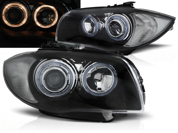 Scheinwerfer Angel Eyes für BMW 1er E81 E82 E87 E88 Bj. 04-11 Schwarz
