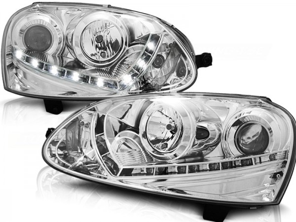 Scheinwerfer LED Tagfahrlicht Optik für VW Golf 5 Jetta 3 Bj. 03-10 Chrom