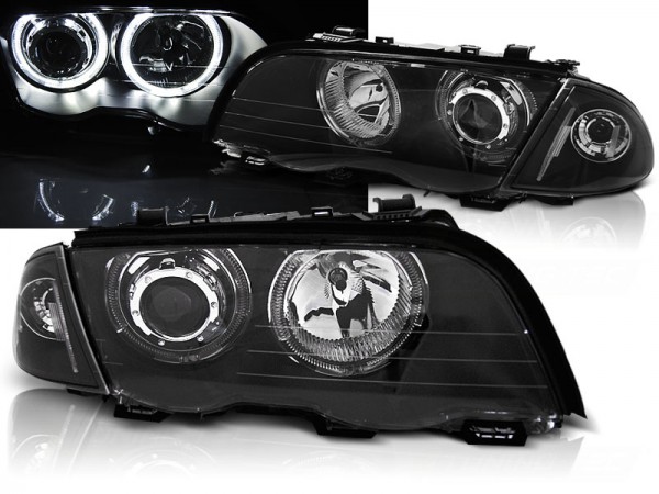 Scheinwerfer LED Angel Eyes für BMW 3er E46 Limo Touring Bj. 98-01 Schwarz