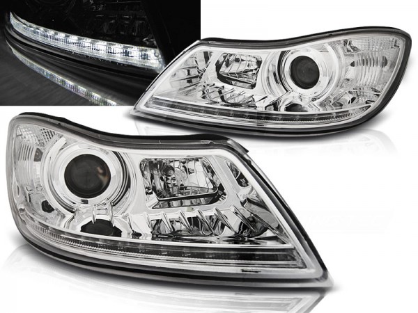 Scheinwerfer LED Tagfahrlicht Optik für Skoda Octavia 2 (1Z Facelift) Bj. 09-12 Chrom