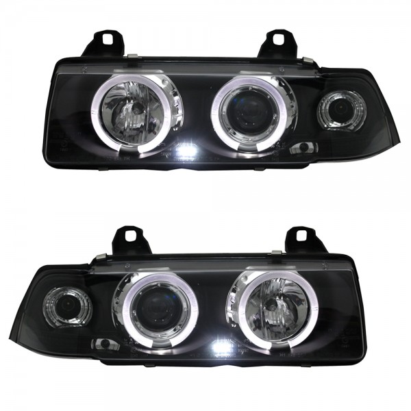Scheinwerfer Angel Eyes für BMW 3er E36 Cabrio Coupe Bj. 92-99 Schwarz