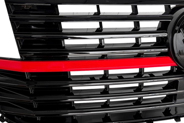 Frontgrill Kühlergrill mit Emblemhalter für VW T6.1 Bj. 19-24 Schwarz Glanz Rot