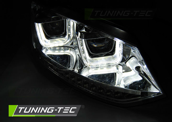 Scheinwerfer U-Tube Tagfahrlicht Optik für VW Polo 6R 6C Chrom mit dynamischem LED Blinker
