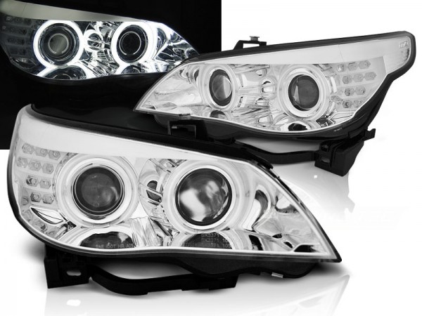 Scheinwerfer CCFL Angel Eyes für BMW 5er E60 E61 Bj. 03-07 Chrom mit LED Blinker