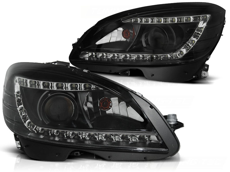 Xenon Scheinwerfer LED Tagfahrlicht Optik für Mercedes C-Klasse W204 Bj. 07-10 Schwarz
