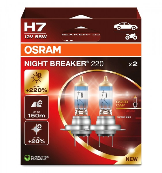 OSRAM NIGHT BREAKER 220 mehr Licht +220% Duo Box H7 12V 64210 Halogen Glühlampe