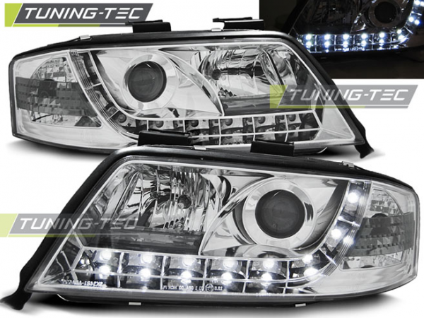 Scheinwerfer LED Tagfahrlicht Optik für Audi A6 C5 4B Bj. 97-01 Chrom