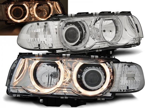 Scheinwerfer Angel Eyes für BMW 7er E38 Facelift Bj. 98-01 Chrom
