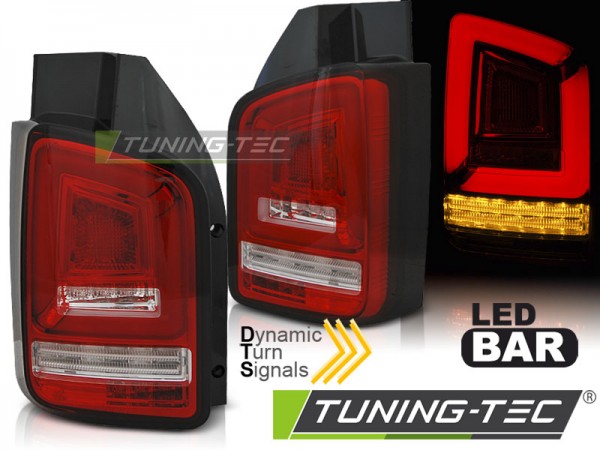 Voll LED Lightbar Rückleuchten für VW T6 Bj. 15-19 Rot/Chrom (Flügeltüren / Halogen)