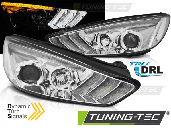 Scheinwerfer DRL LED Tagfahrlicht für Ford Focus 3 Bj. 15-18 Chrom mit dynamischem Blinker