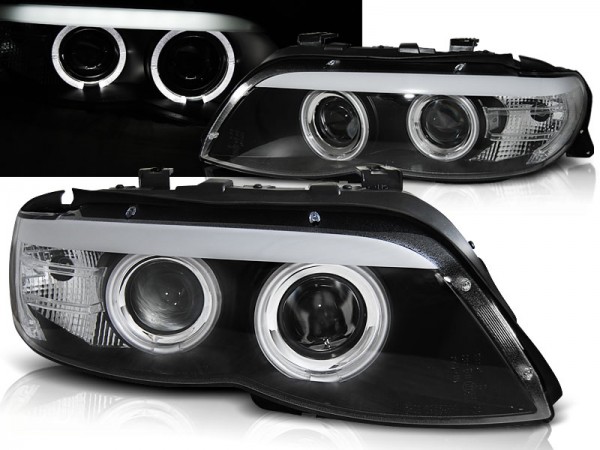 Xenon Scheinwerfer Angel Eyes für BMW X5 E53 Facelift Bj. 03-06 Schwarz