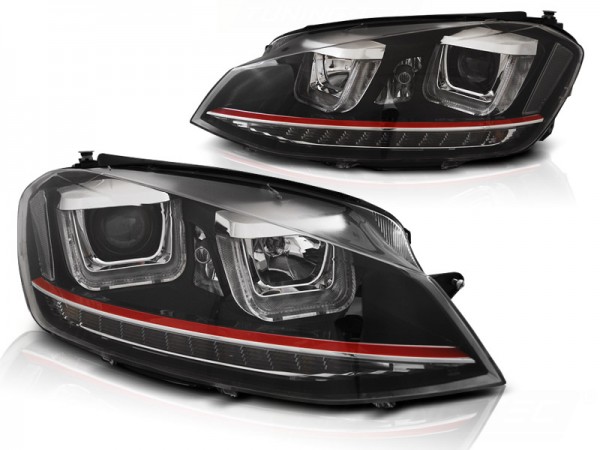 Scheinwerfer DRL LED Tagfahrlicht für VW Golf 7 Bj. 12-16 Schwarz Rot mit LED Blinker