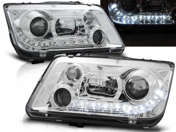 Scheinwerfer LED Tagfahrlicht Optik für VW Bora Bj. 98-05 Chrom
