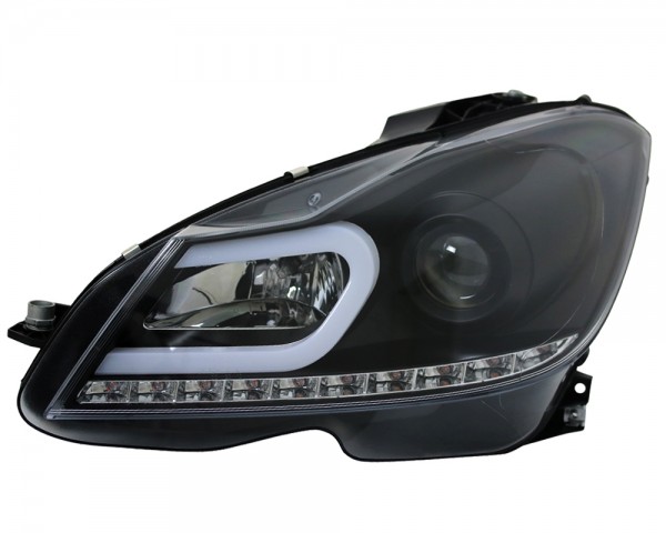 Scheinwerfer LED Tagfahrlicht Optik für Mercedes C-Klasse W204 Bj. 11-15 Schwarz