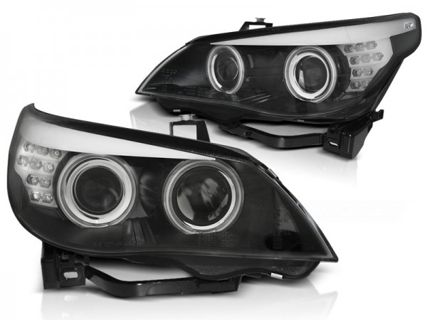 Xenon Scheinwerfer CCFL Angel Eyes für BMW 5er E60 E61 Bj. 03-04 Schwarz LED Blinker