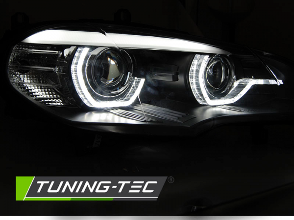 LED DRL Scheinwerfer 3D Angel Eyes für BMW X5 E70 Bj. 07-13 Schwarz